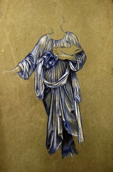 Studie pro třetího stojícího okřídleného anděla (černobílá pastelka na papíře) od Evelyn De Morgan