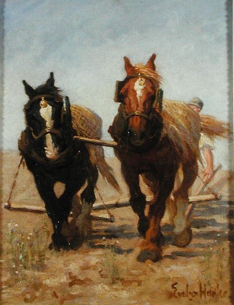The Ploughing Team, Sussex Downs (olej na plátně) od Evelyn Harke