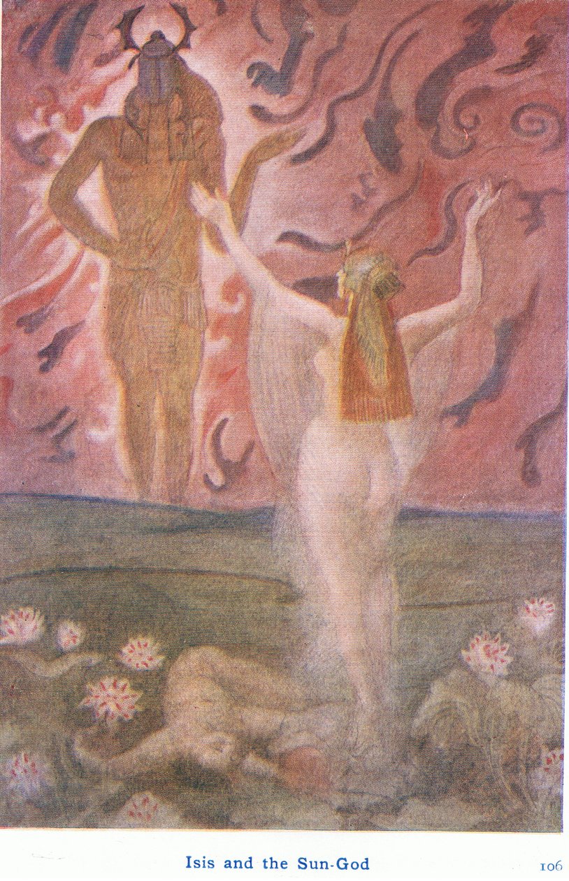 Isis a bůh slunce Ra (barva litho) od Evelyn Paul