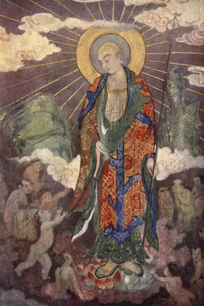 Jizo, bůh dětí, ilustrace z „Knihy mýtů“ od Amy Cruse od Evelyn Paul