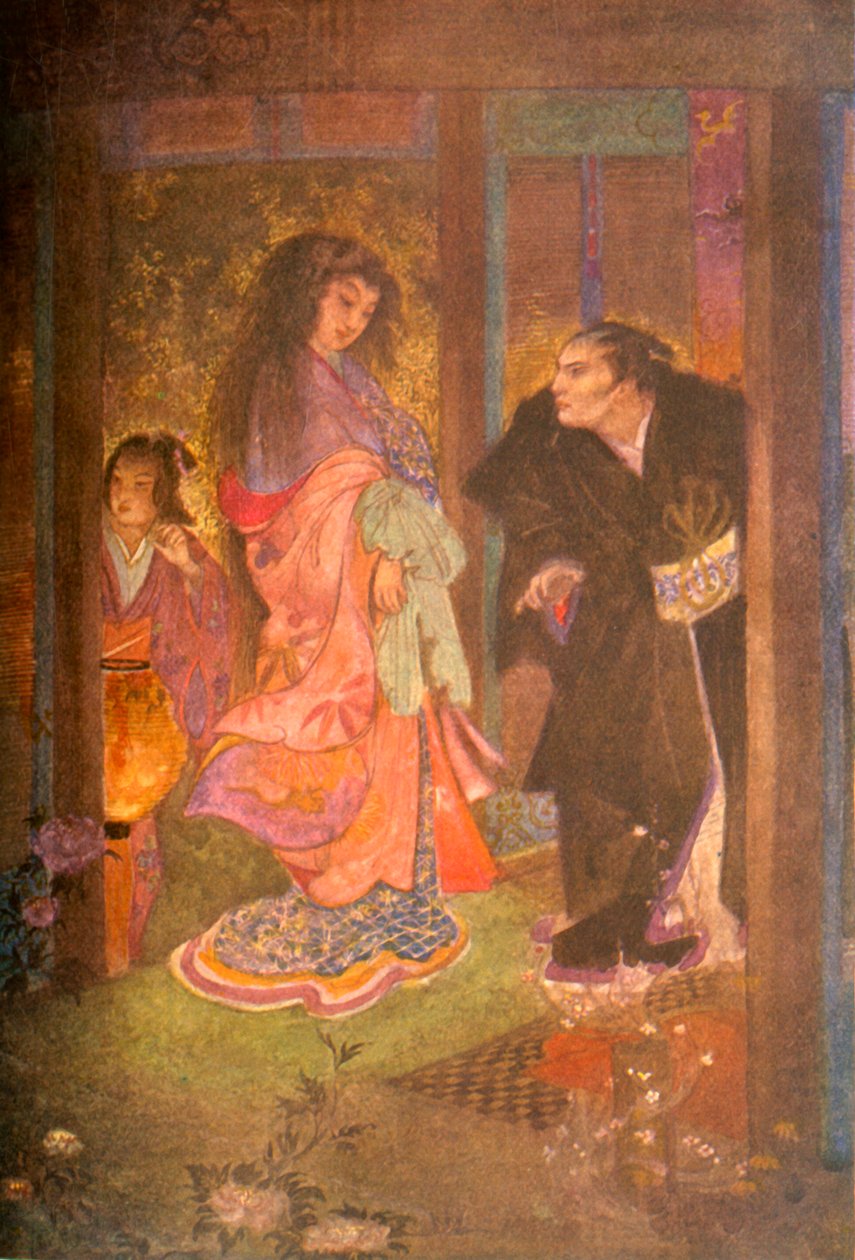 ‚Shinzaburo poznal Tsuyu a její služebnou Yoné‘, 1912. od Evelyn Paul