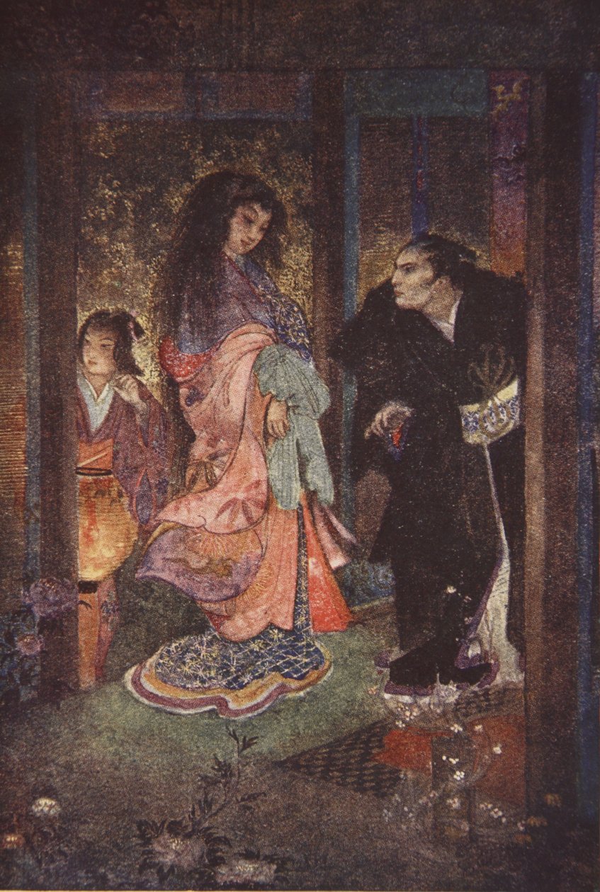 Shinzaburo poznal Tsuyu a její služebnou Yone, ilustrace z 