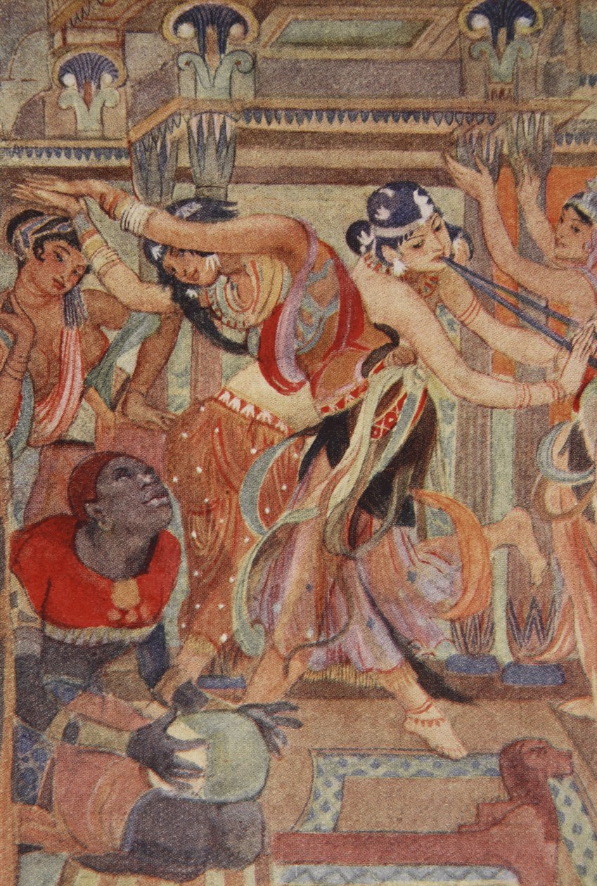Bohyně jako tančící dívky, ilustrace z „Mýtů starověkého Egypta“ od Lewise Spence od Evelyn Paul