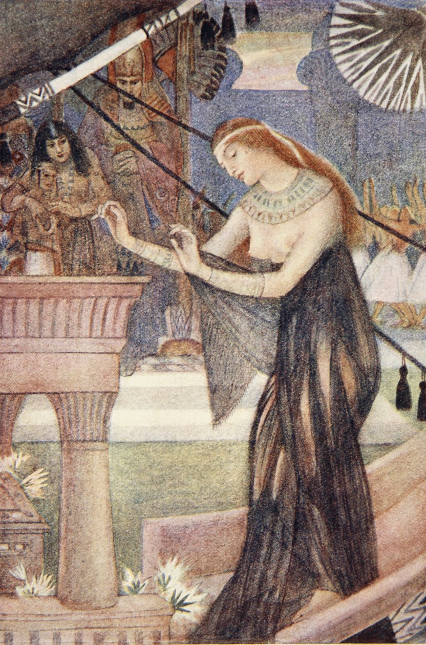 Odchod Isis z Byblosu, ilustrace z „Mýtů starověkého Egypta“ od Lewise Spence od Evelyn Paul