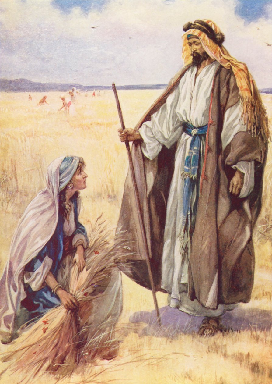 Boaz, laskavý farmář (barevná litografie) od Evelyn Stuart Hardy