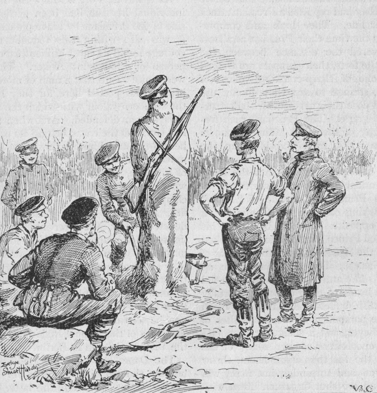 Němečtí vojáci vyrábějící hlídky z hlíny, 1902 od Evelyn Stuart Hardy
