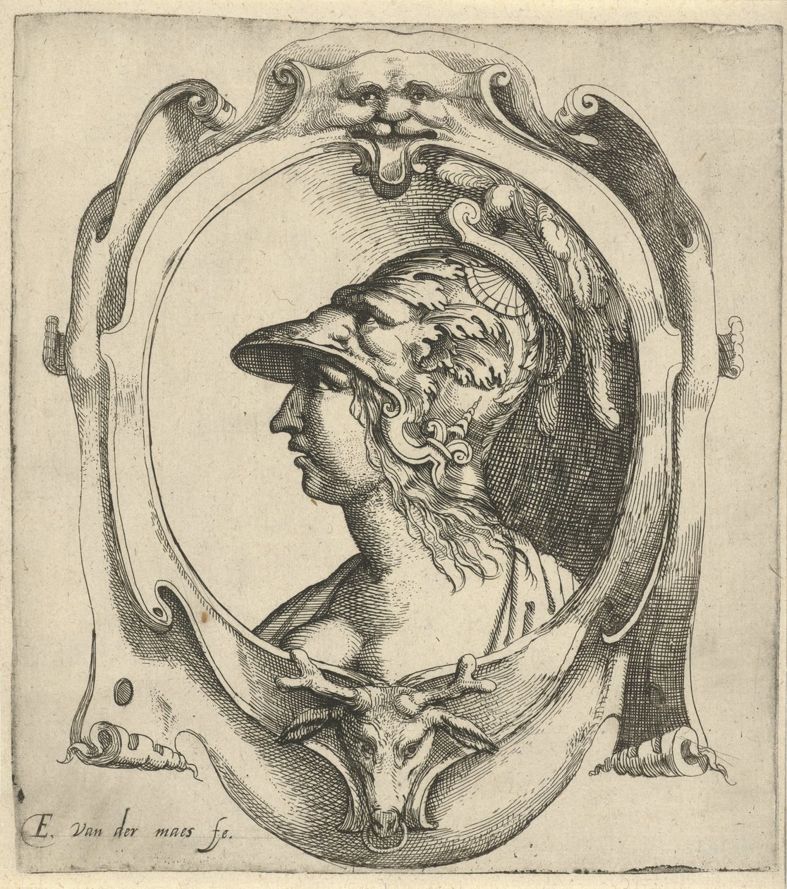 Busta mladé ženy s helmou od Everard Crynsz. van der Maes