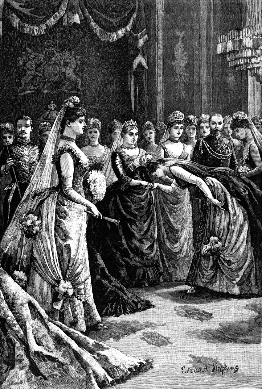 Královna Viktorie vítá hosty v salonu v Buckinghamském paláci, konec 19. století, 1900 od Everard Hopkins