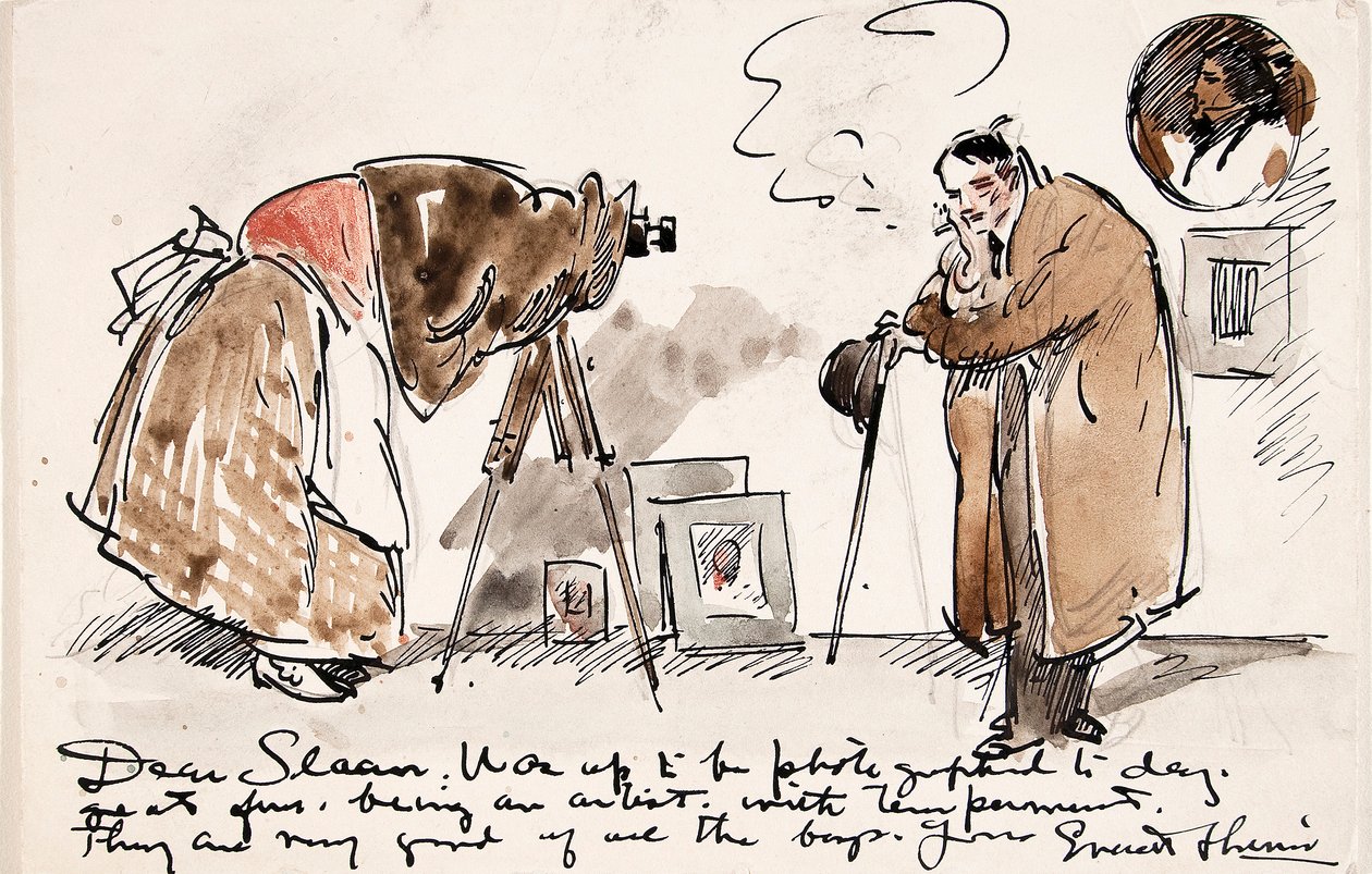 Karikatura Shinna při fotografování od Gertrudy Kasebierové (1852-1934) od Everett Shinn