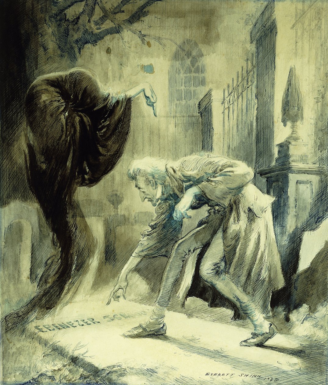 Duch nadcházejících Vánoc: Ebeneezer Scrooge od Everett Shinn