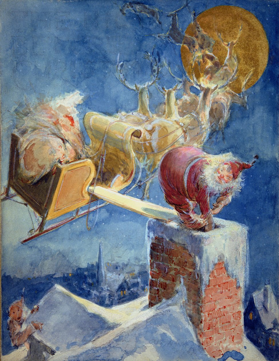 Noc před Vánoci (akvarel a tuš na papíře) od Everett Shinn