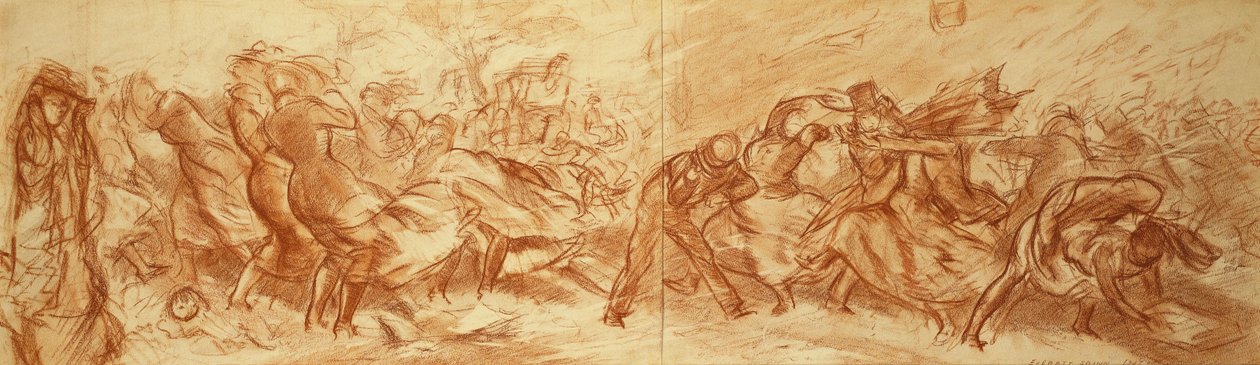 Větrná ulice, New York, asi 1907 (olej na plátně) od Everett Shinn