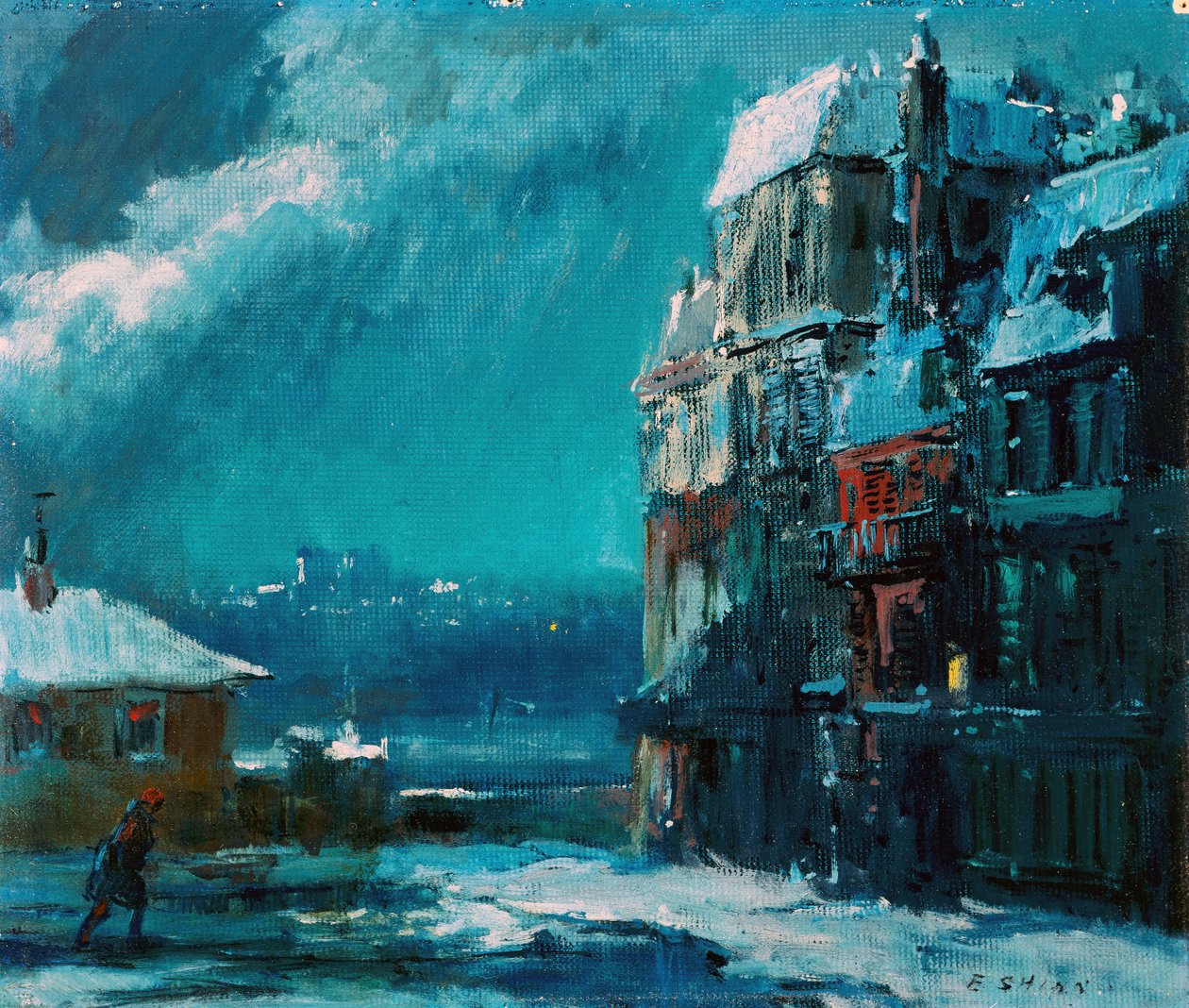 Zimní noc, Paříž (olej na desce) od Everett Shinn