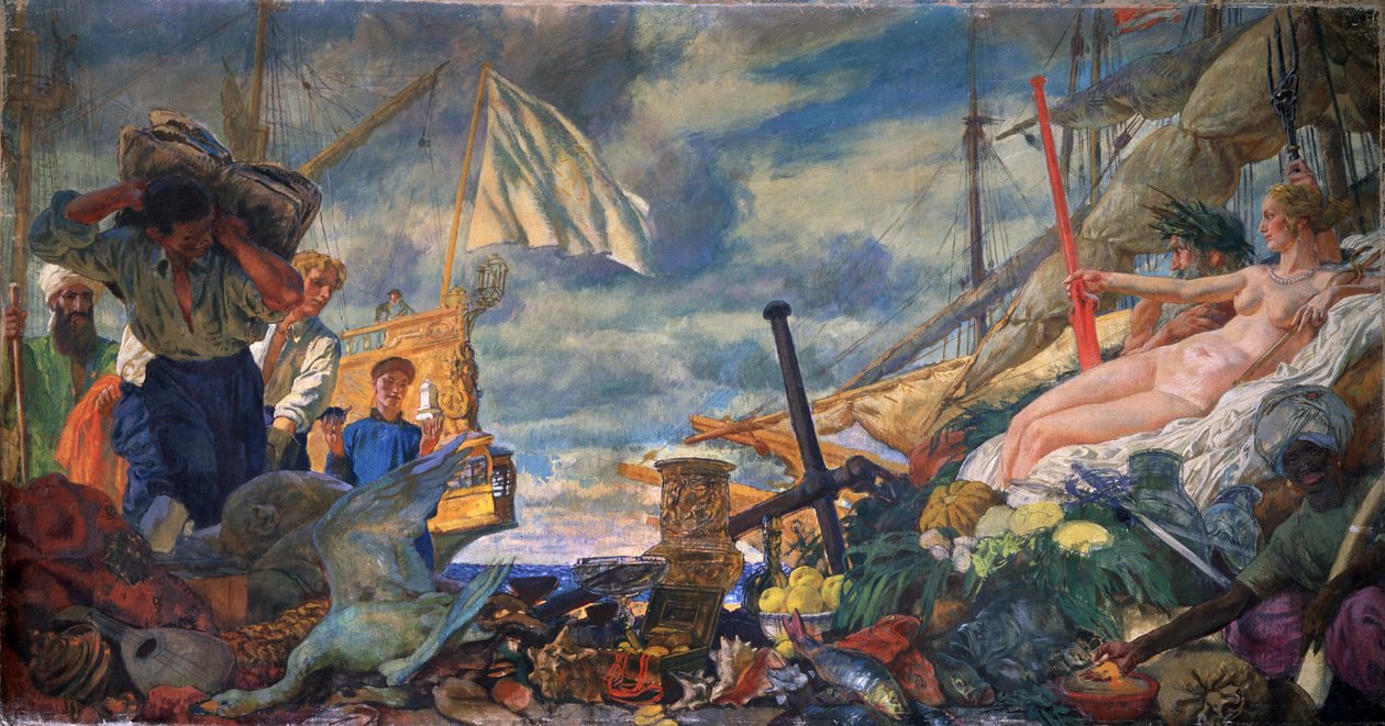 Alegorie mezinárodního obchodu. Obraz Evgeny Evgenyevich Lanceray (Eugene Lansere) (1875-1946), olej na plátně. Ruské umění, konec 19.-začátek 20. století. Státní Treťjakovská galerie, Moskva. od Evgeni Evgenievitch Lanceray
