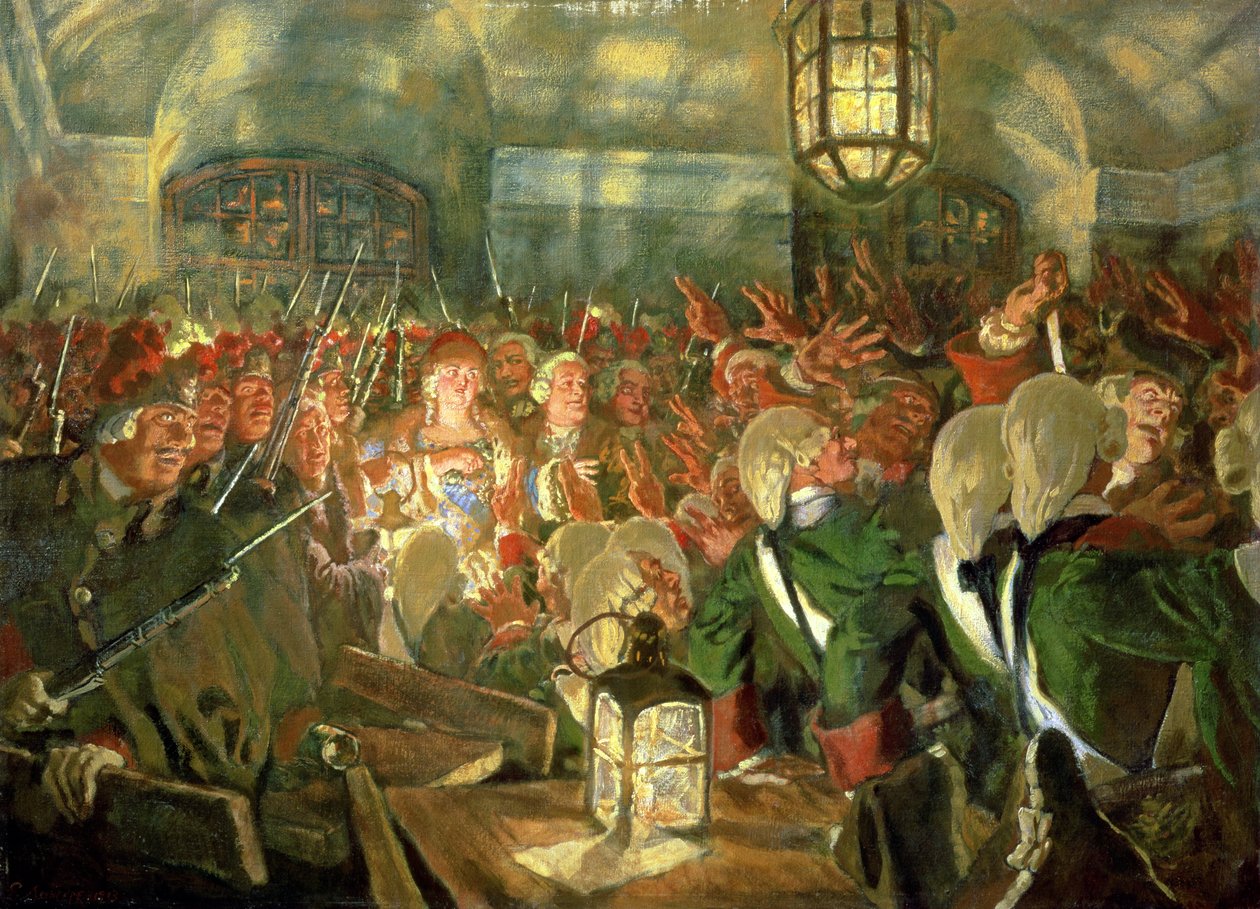 Velkokněžna Alžběta se strážemi během státního převratu v roce 1741 od Evgeni Evgenievitch Lanceray