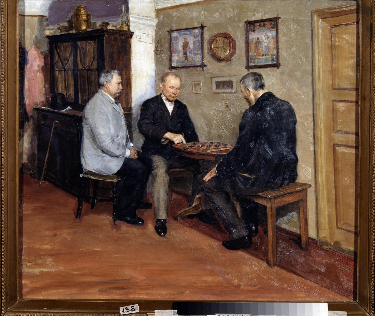 Hráči draftu. Obraz Evgeni Iosifovič Bukovetsky (1866-1948). Olej na plátně, 71 x 80 cm od Evgeniy Iosipovich Bukovetsky