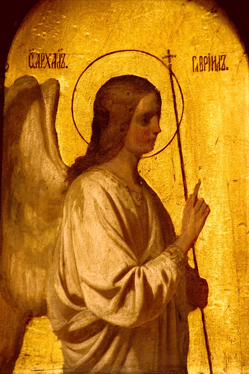 Detail ikonostasu zobrazujícího Anděla Zvěstování, 1861 (viz 248115, 248117 a 252660) od Evgraf Sorokine