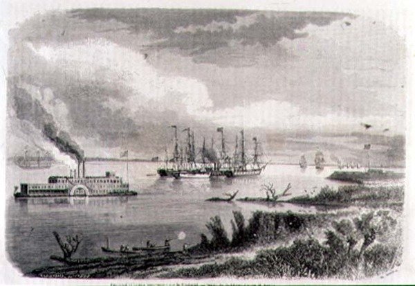 Parník a vlečný člun na Mississippi, vyrytý Stephanem Pannemakerem (1847-1930) (rytina) od Evremond de (after) Berard