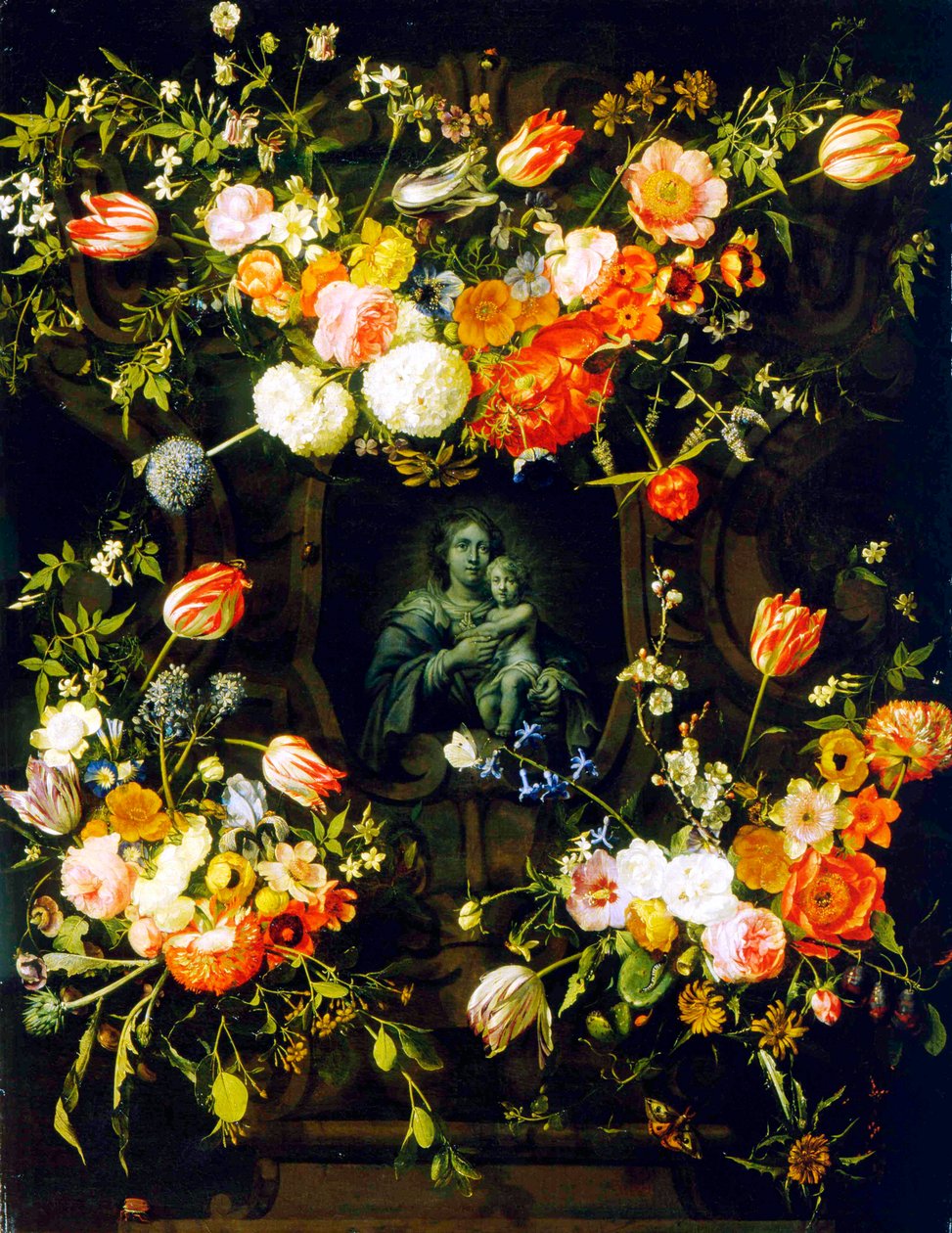Madonna obklopená květinami, 1662 od Eykens or Ijkens Ykens