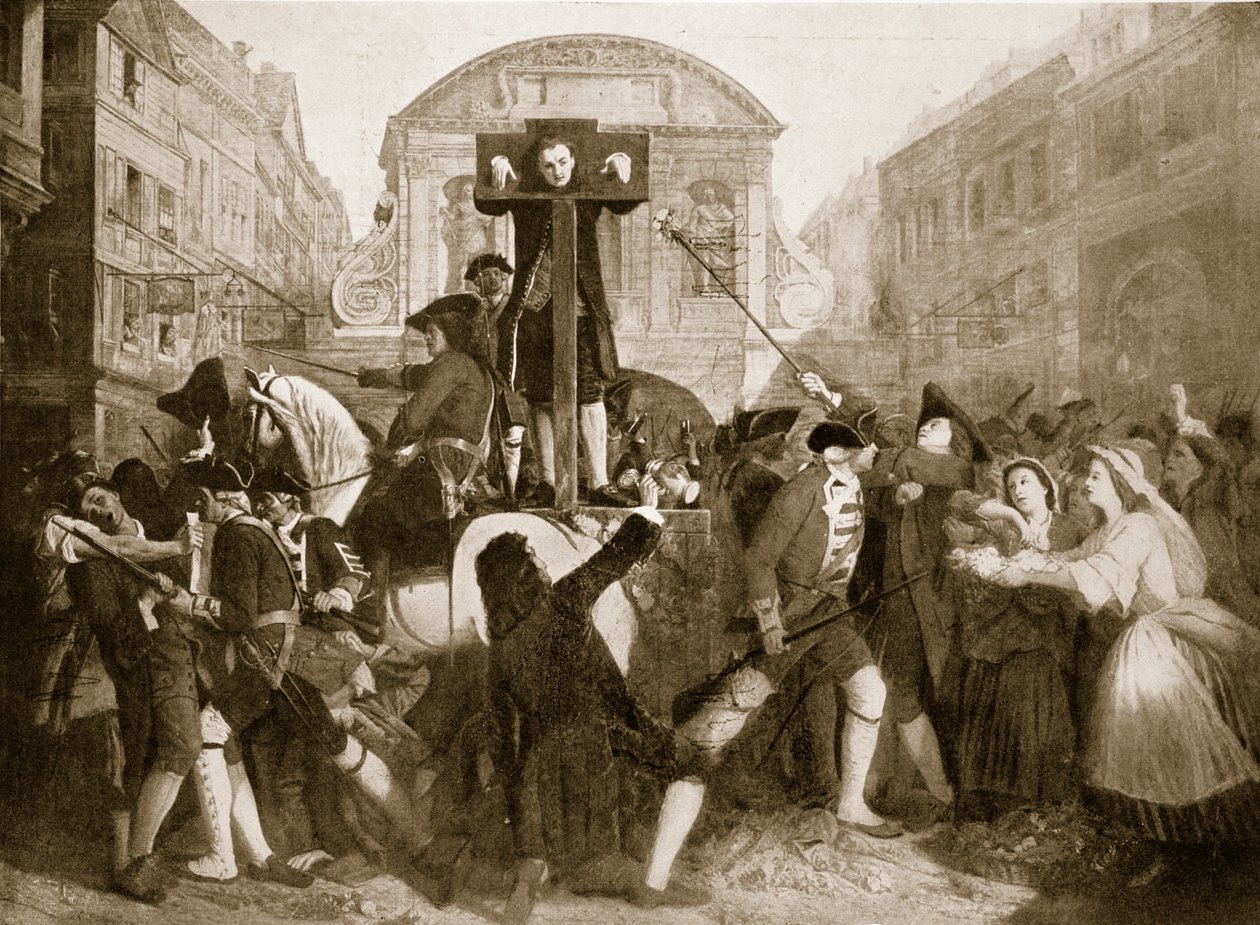 Daniel Defoe na pranýři, 31. července 1703, ilustrace z 