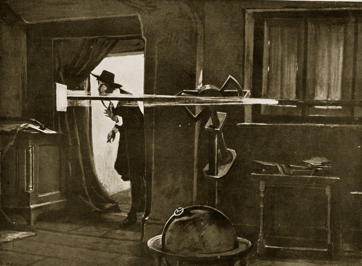 Jeremiah Horrocks ve své observatoři, ilustrace z 