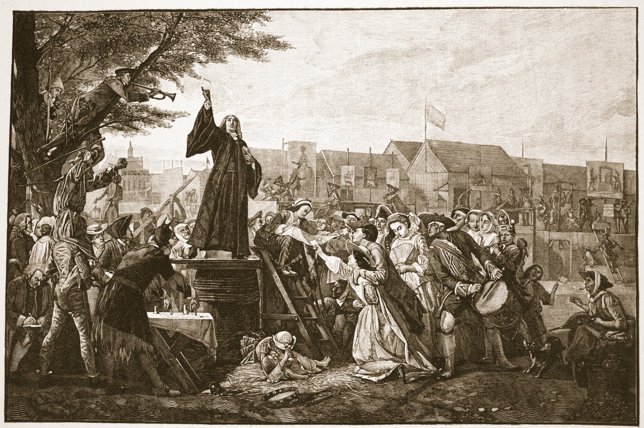 Whitefieldské kázání v Moorfields, ilustrace z 