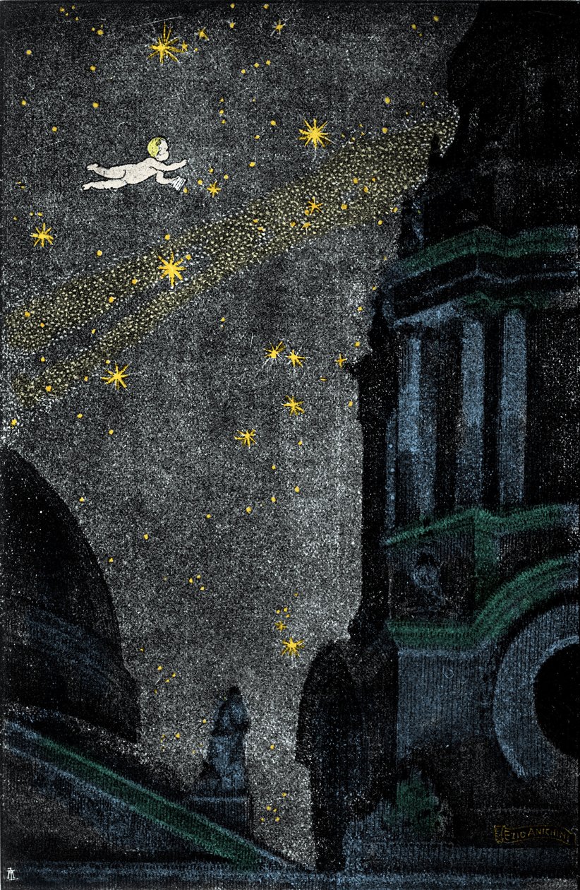 Ilustrace k románu „Peter Pan“ od Sira Jamese Matthewa Barrieho (JM nebo J. M. Barrie od Ezio Anichini
