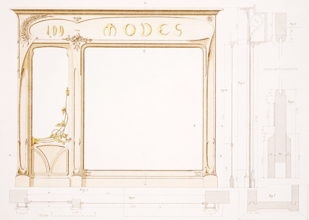 Design pro průčelí módního obchodu, ilustrace z „Menuiserie d