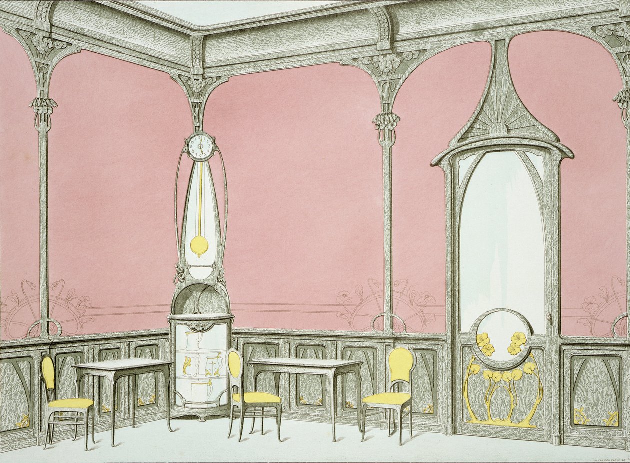 Návrh interiéru pro brasserie, ilustrace z 