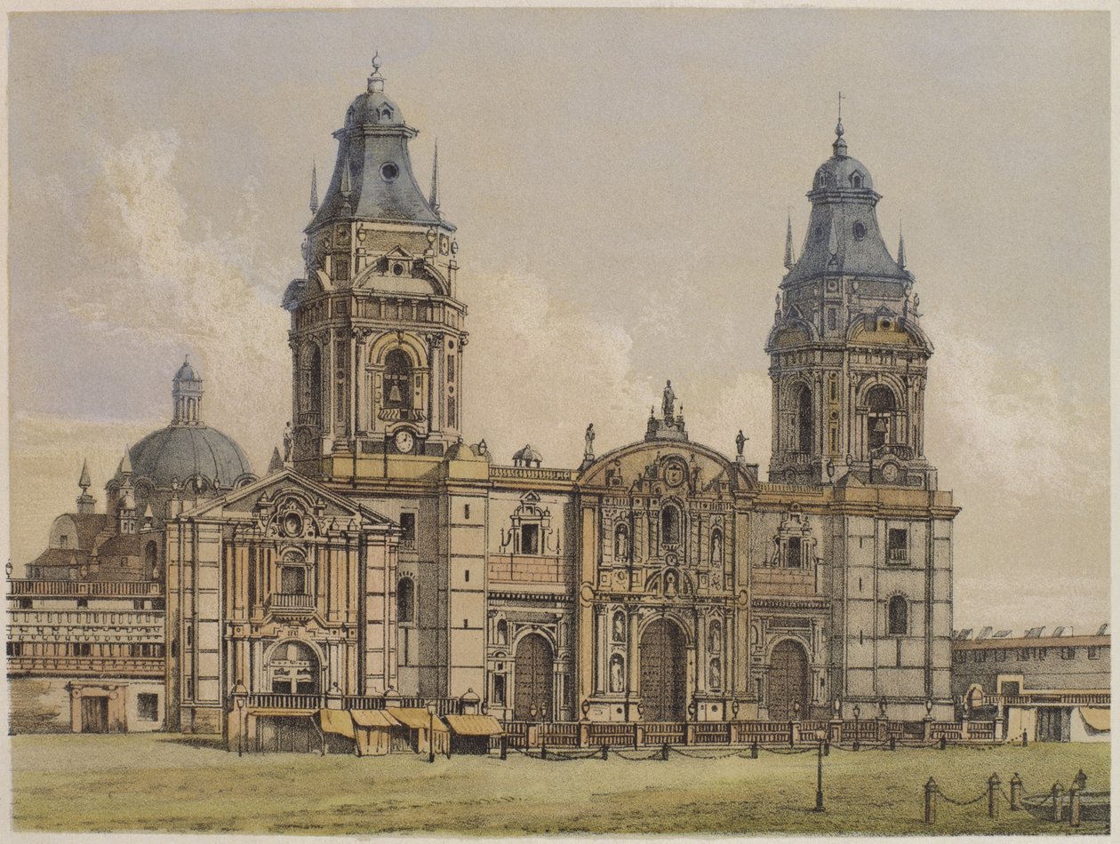 Katedrála v Limě, ilustrace z „Geografia del Peru“ od Mariana, Felipe Paz Soldan (1821-86) 1863 od F. Delamare