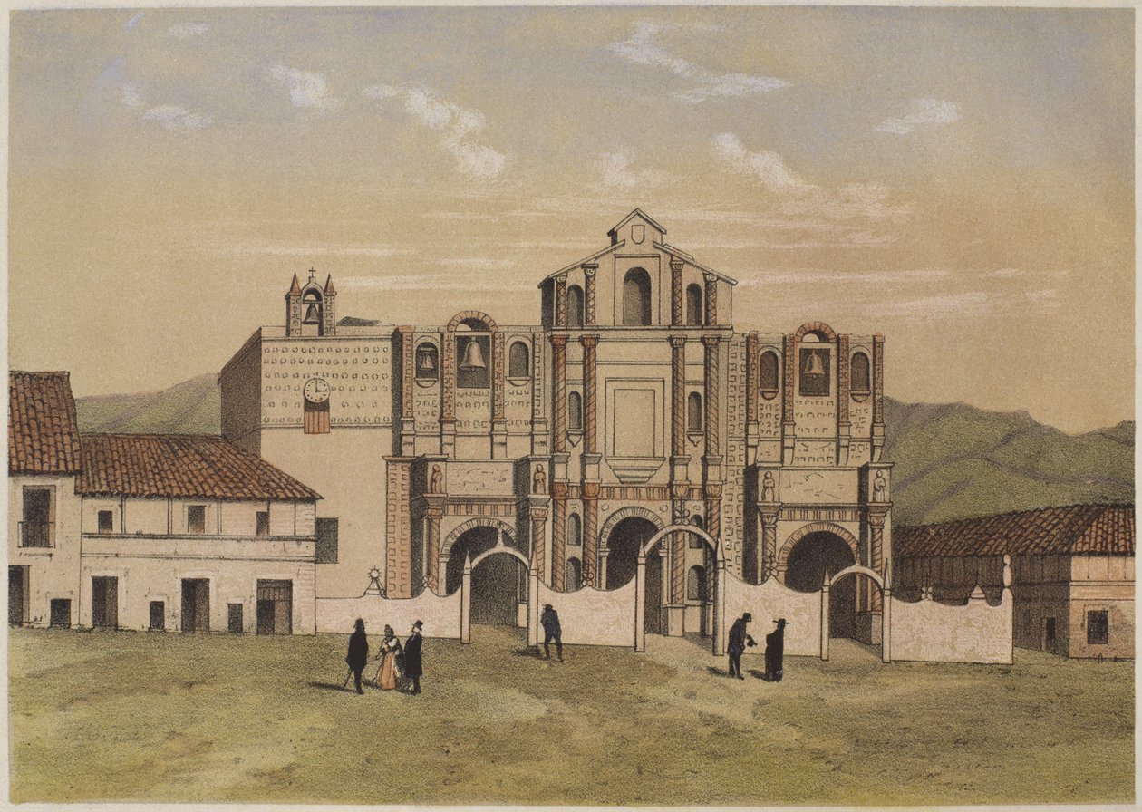 Kostel Santa Catalina, Cajamarca, ilustrace z „Geografia del Peru“ od Mariana, Felipe Paz Soldan (1821-86), deska IX, 1863 od F. Delamare