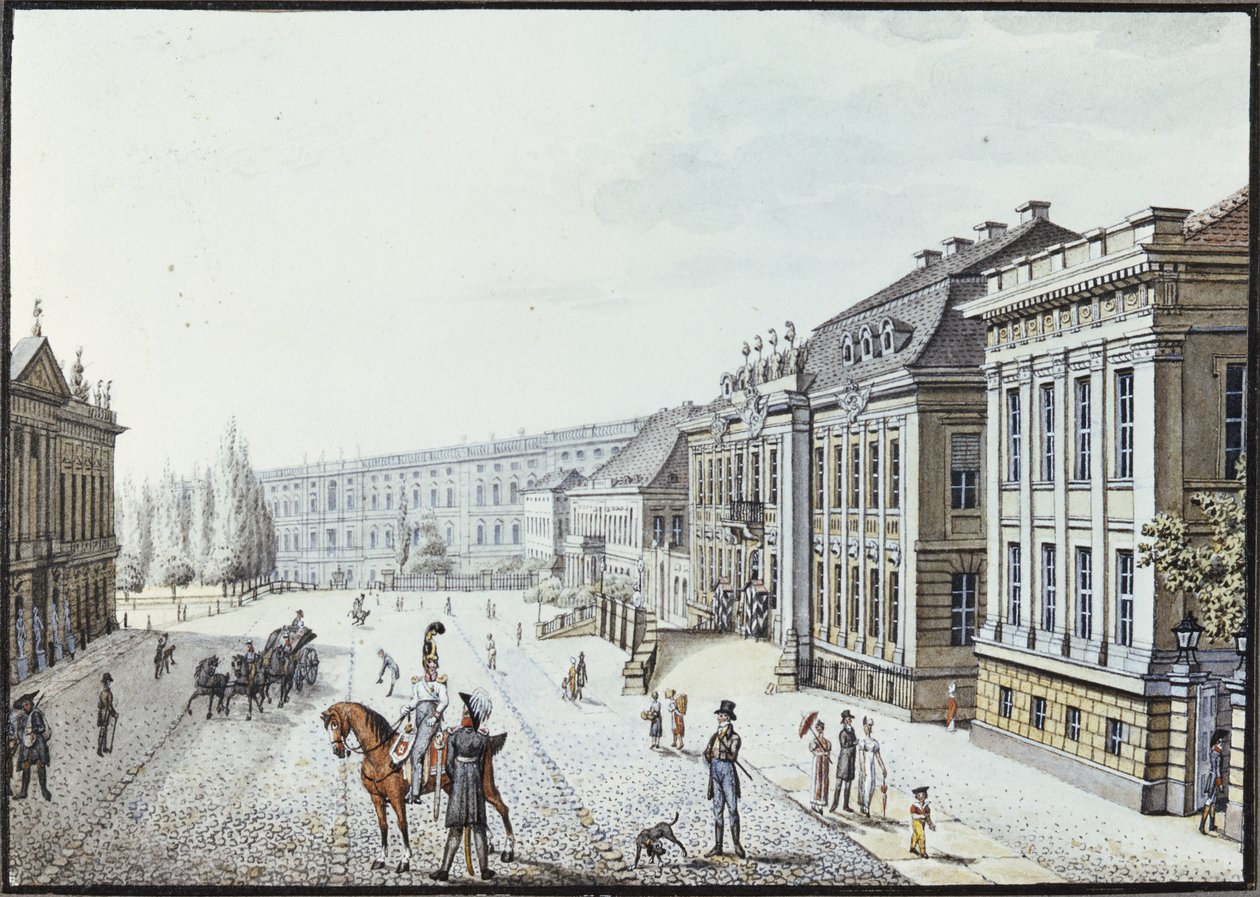 Pohled na Královský palác, Berlín (tužka, tuš a čb na papíře) od F.A. Calau