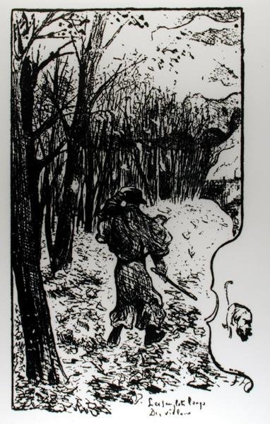 Verlaine v podzimní krajině, ilustrace z Impression dAutomne: Les Sanglots Longs od Paula Verlaina (1844-96) od F.A. Cazals