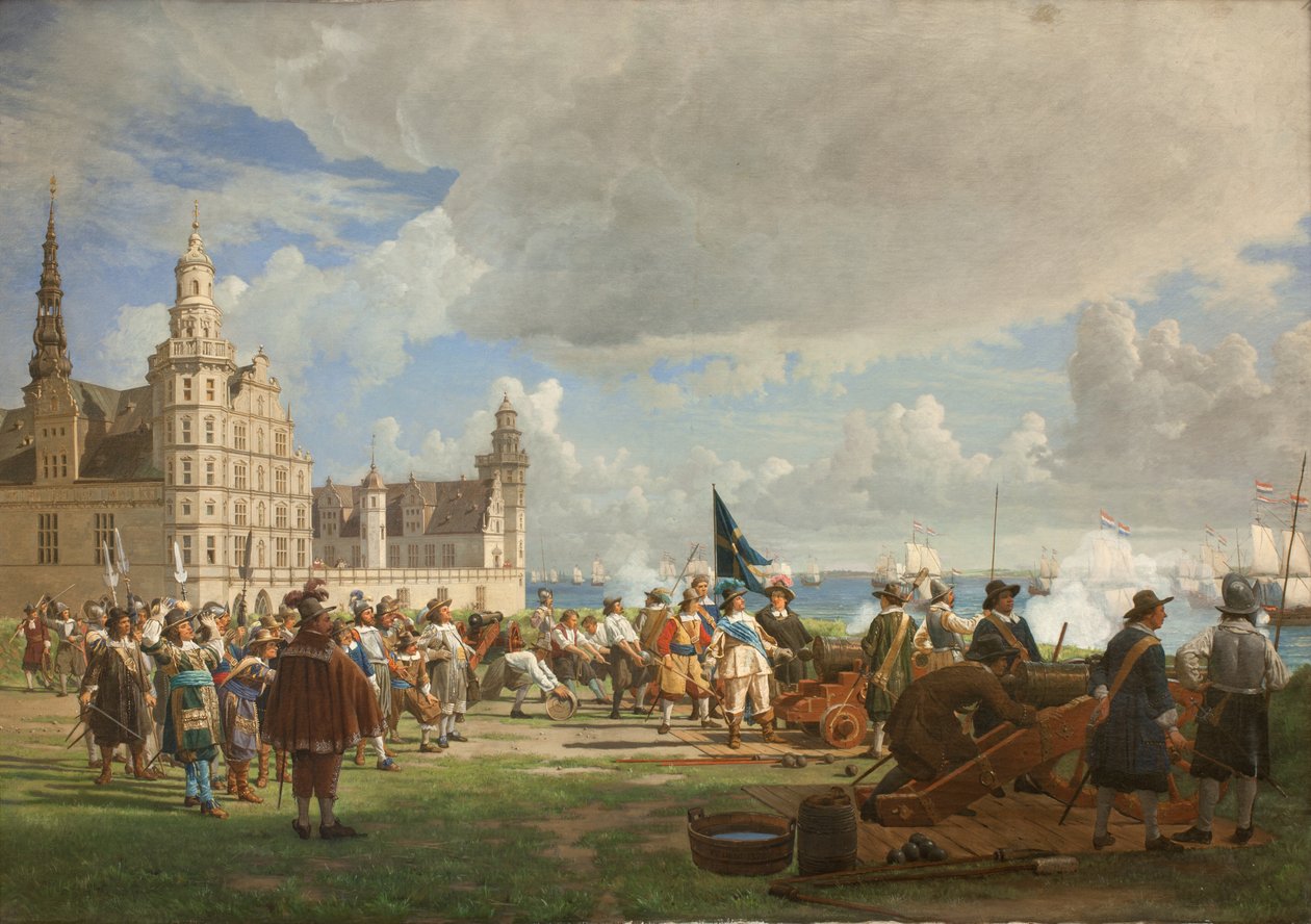 Nizozemská flotila pod velením admirála Opdama propluje Sound 29. října 1658 během švédské války 1657-60 od F.C. Lund