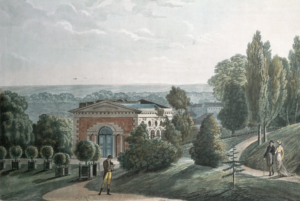 Skleník v Jardin des Plantes, Paříž (akvatinta) od F.G. Wexelberg