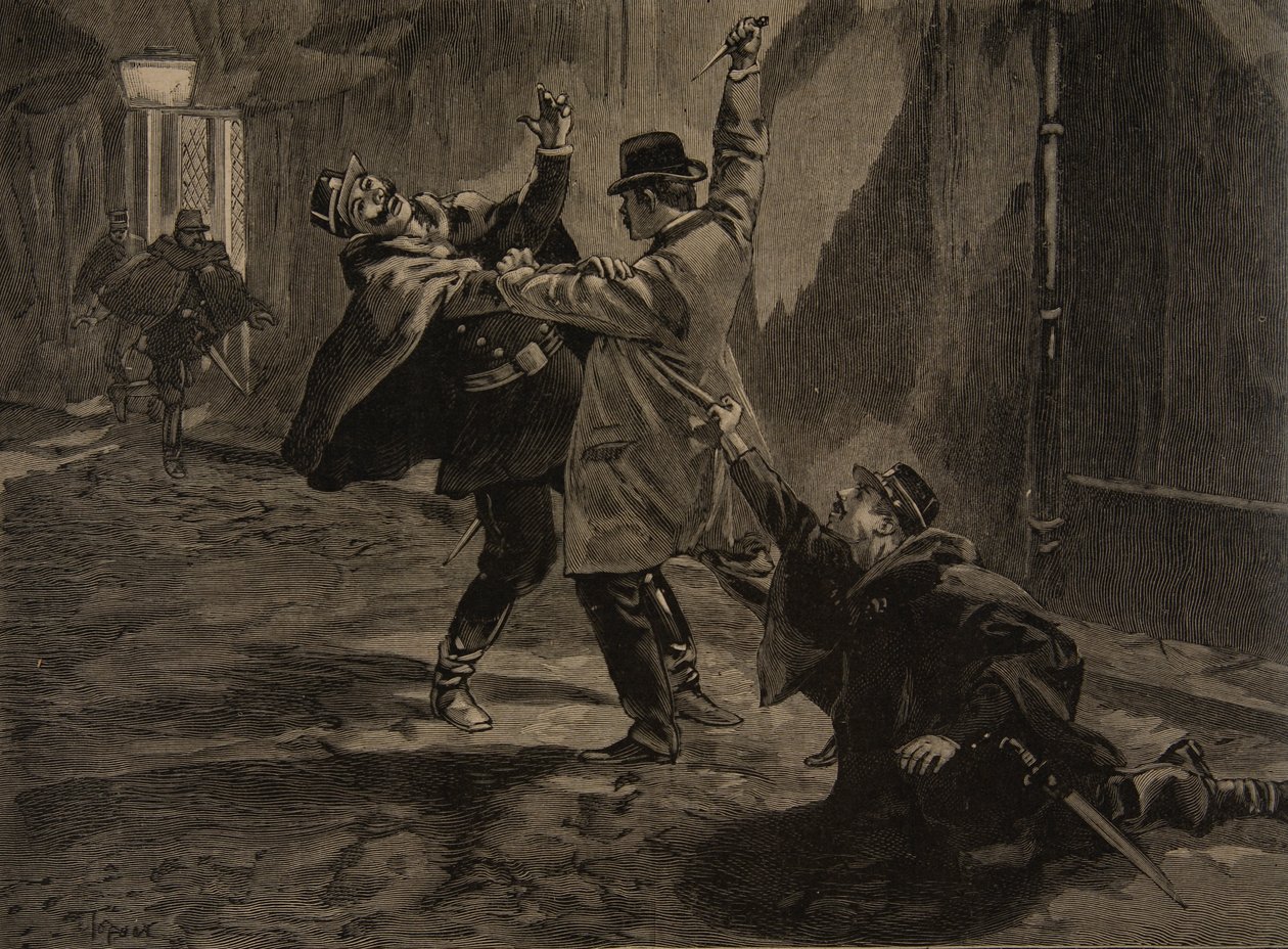 Etievant, anarchista spáchá bodnutí, ilustrace z 