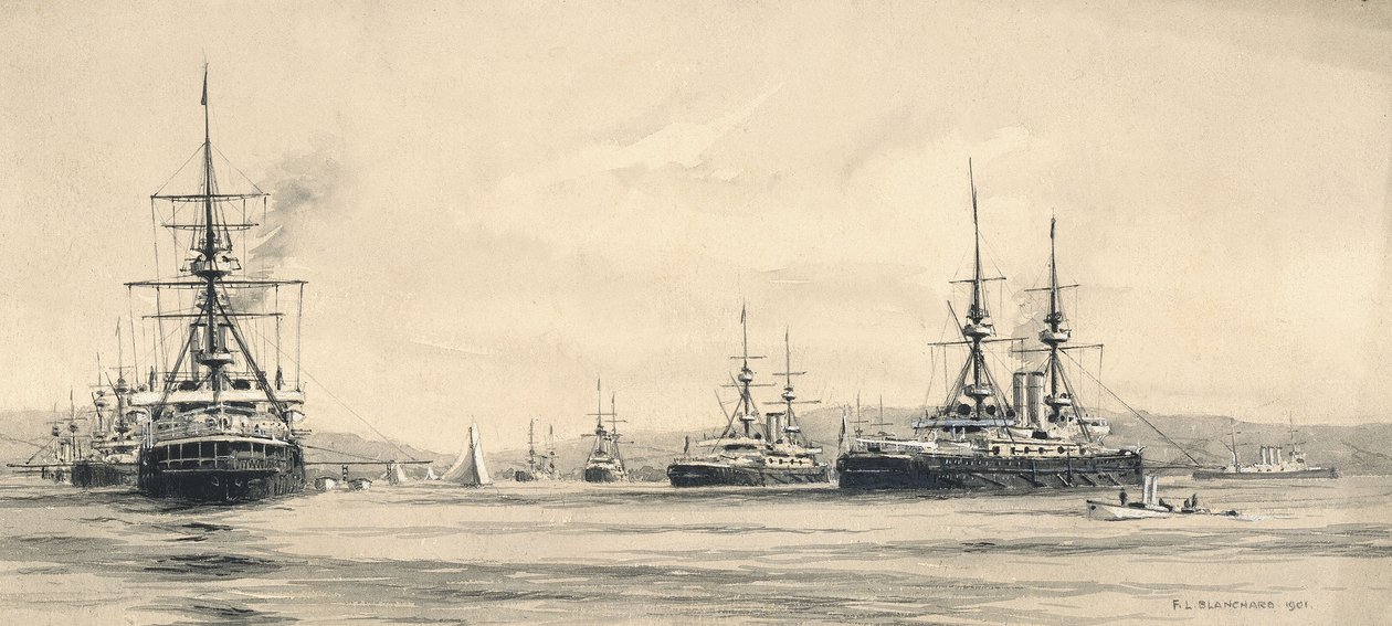 The Channel Squadron at Lamlash: plachetní regata 1901 od F.L. Blanchard