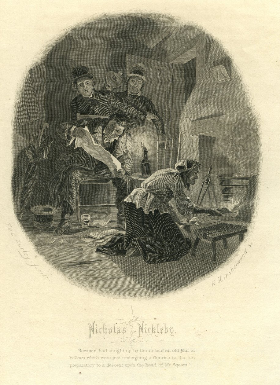 Nicholas Nickleby: Newman Noggs a Wackford Squeers, 1867 od F.O.C. and McRae, C. John Darley