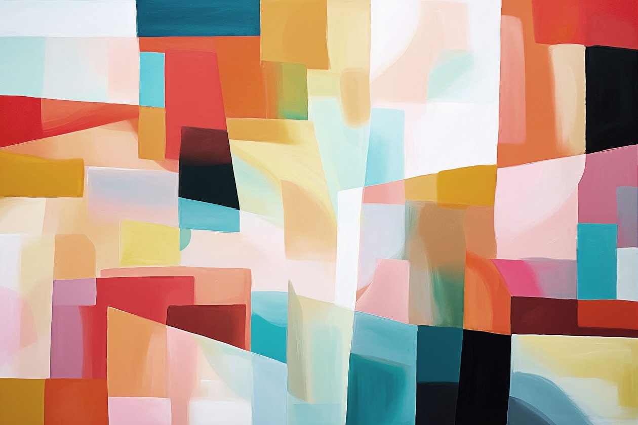 Abstraktní geometrické malby pro halu Wall Decor teplé barvy, umělecké výtisky od F. Abderrahim