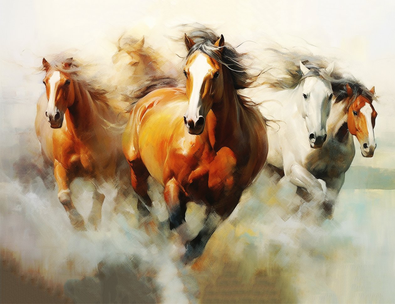 Abstraktní malba krásných koní, impresionistická , nástěnný tisk Art print od F. Abderrahim