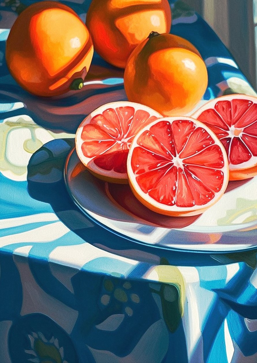 Grapefruit plátky, dekor kuchyňské zátiší malba, výtvarné umění výtisky online od F. Abderrahim