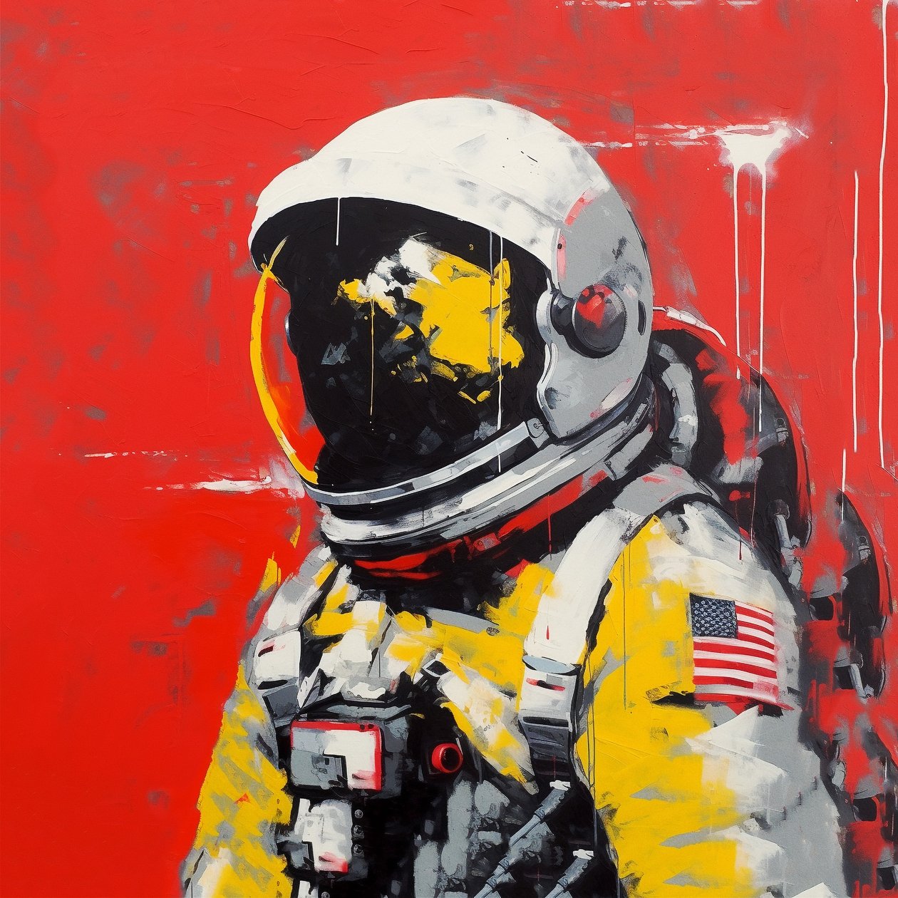 Minimalistická malba tlustými tahy Astronaut ve vesmíru, Wall Art | Plátno Printes od F. Abderrahim