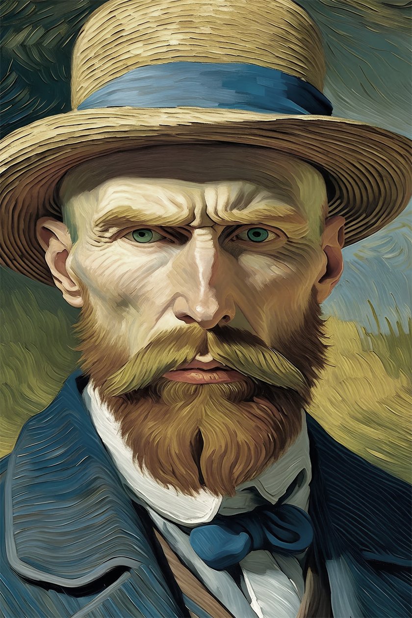 Retro vintage, Portrétní malba muže, van gogh, styl, výtisky na zeď od F. Abderrahim