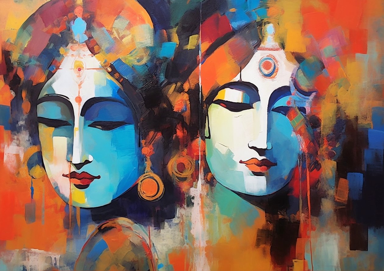 Shiva Shakti, moderní malba, akryl na plátně, jóga Wall Art výtisky od F. Abderrahim