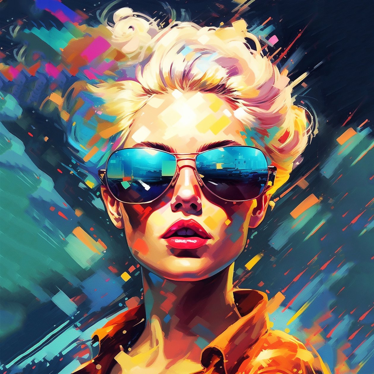 Zpěvák sluneční brýle móda, abstraktní malba, Wall Art | Plátno Printes od F. Abderrahim