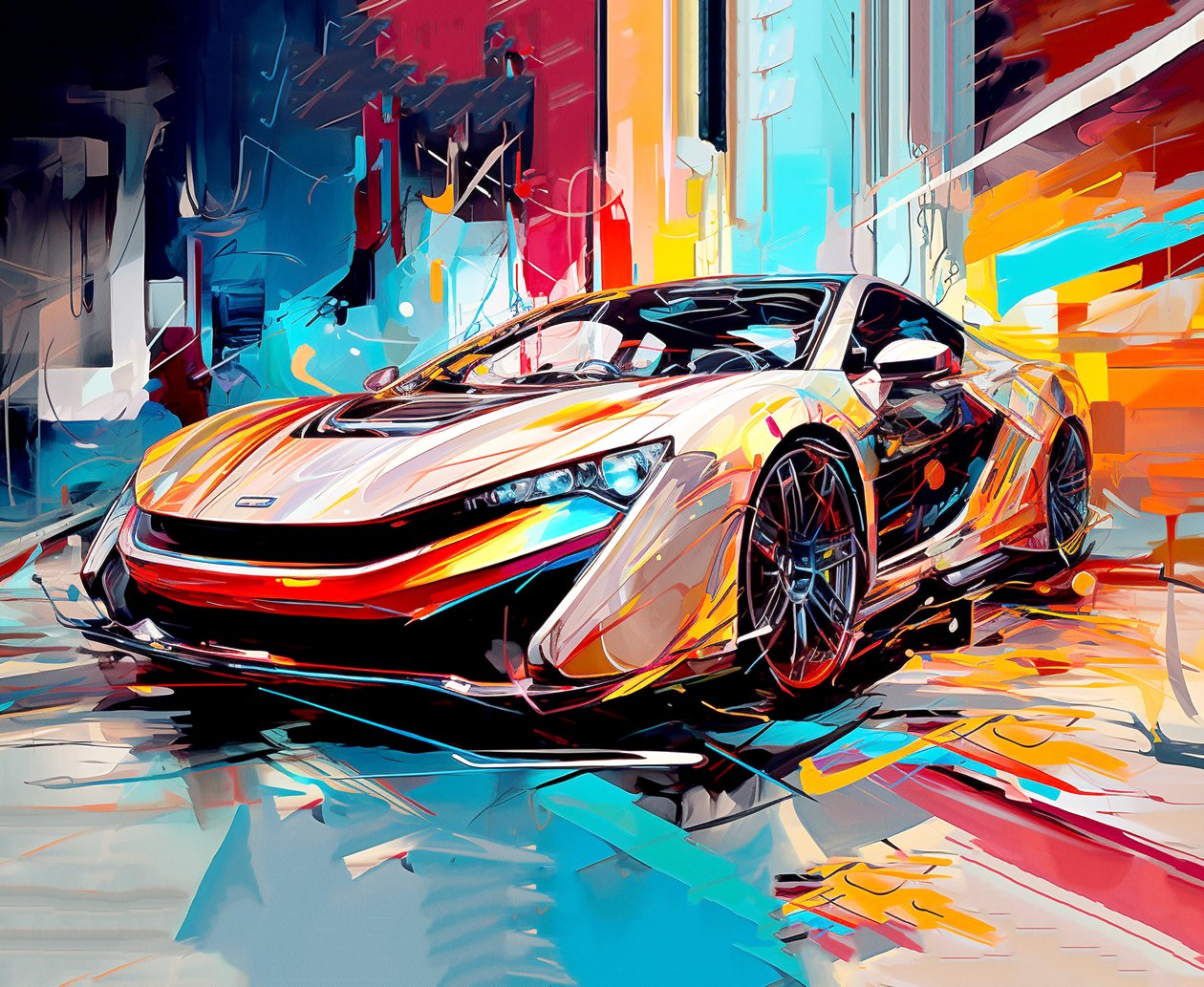 abstraktní Moderní sportovní luxusní závodní auto malba, nástěnný Art print od F. Abderrahim
