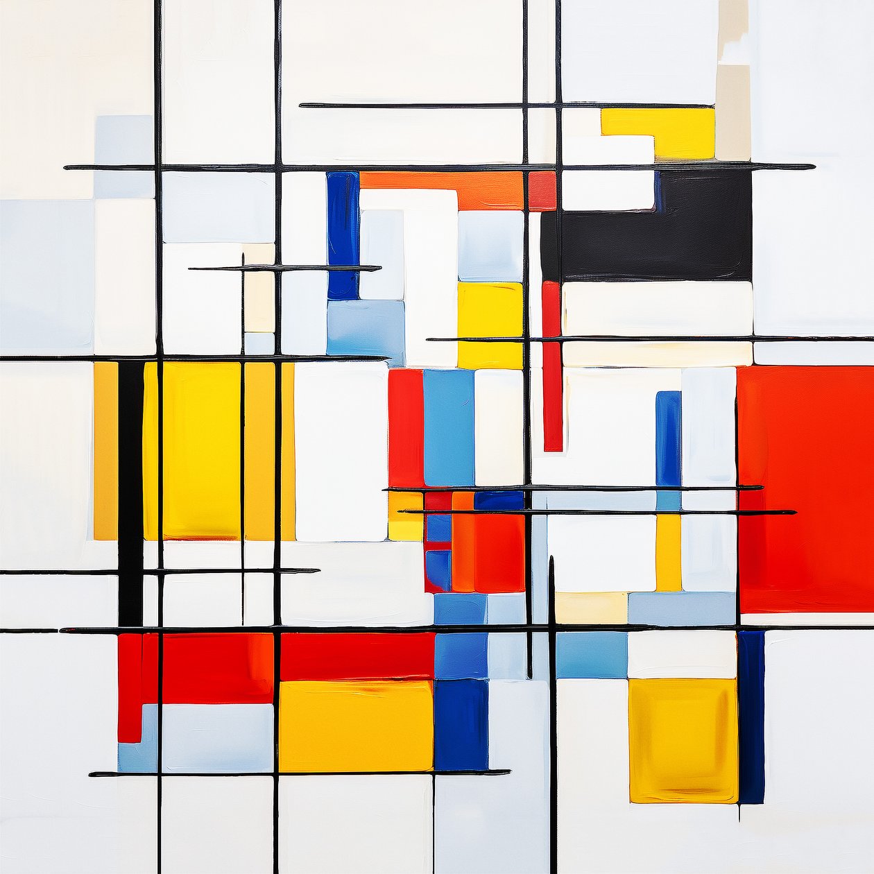 abstraktní malba ve stylu Piet Mondrian, nápad na výzdobu obývacího pokoje od F. Abderrahim