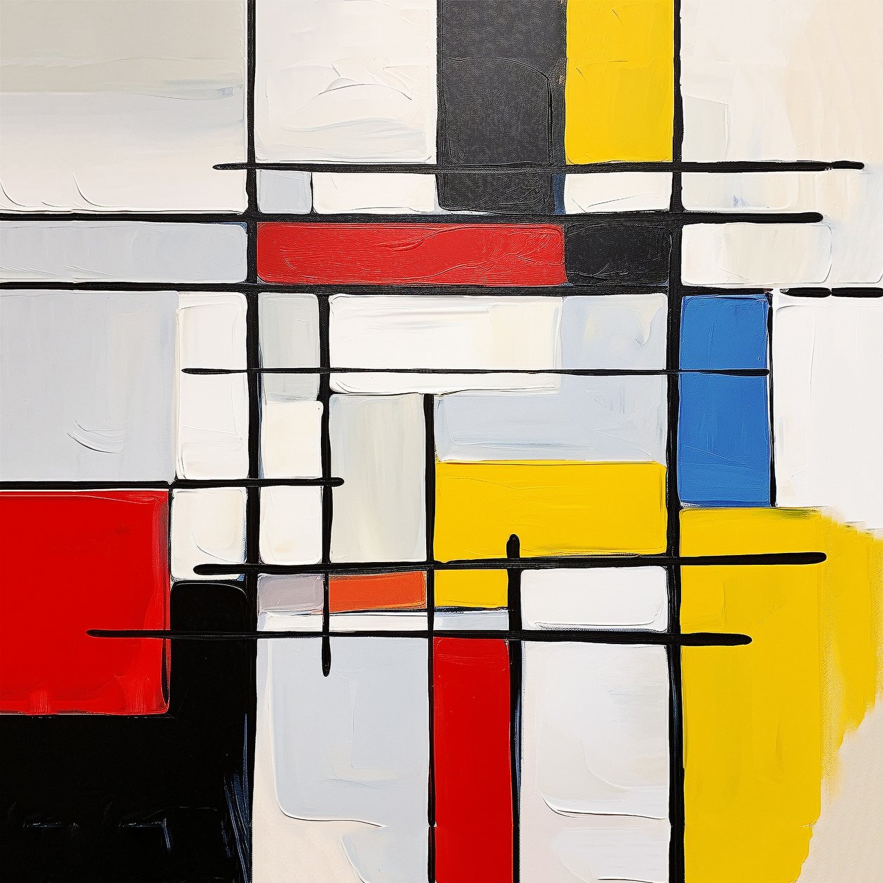 abstraktní malba ve stylu Piet Mondrian, nápad na výzdobu obývacího pokoje od F. Abderrahim