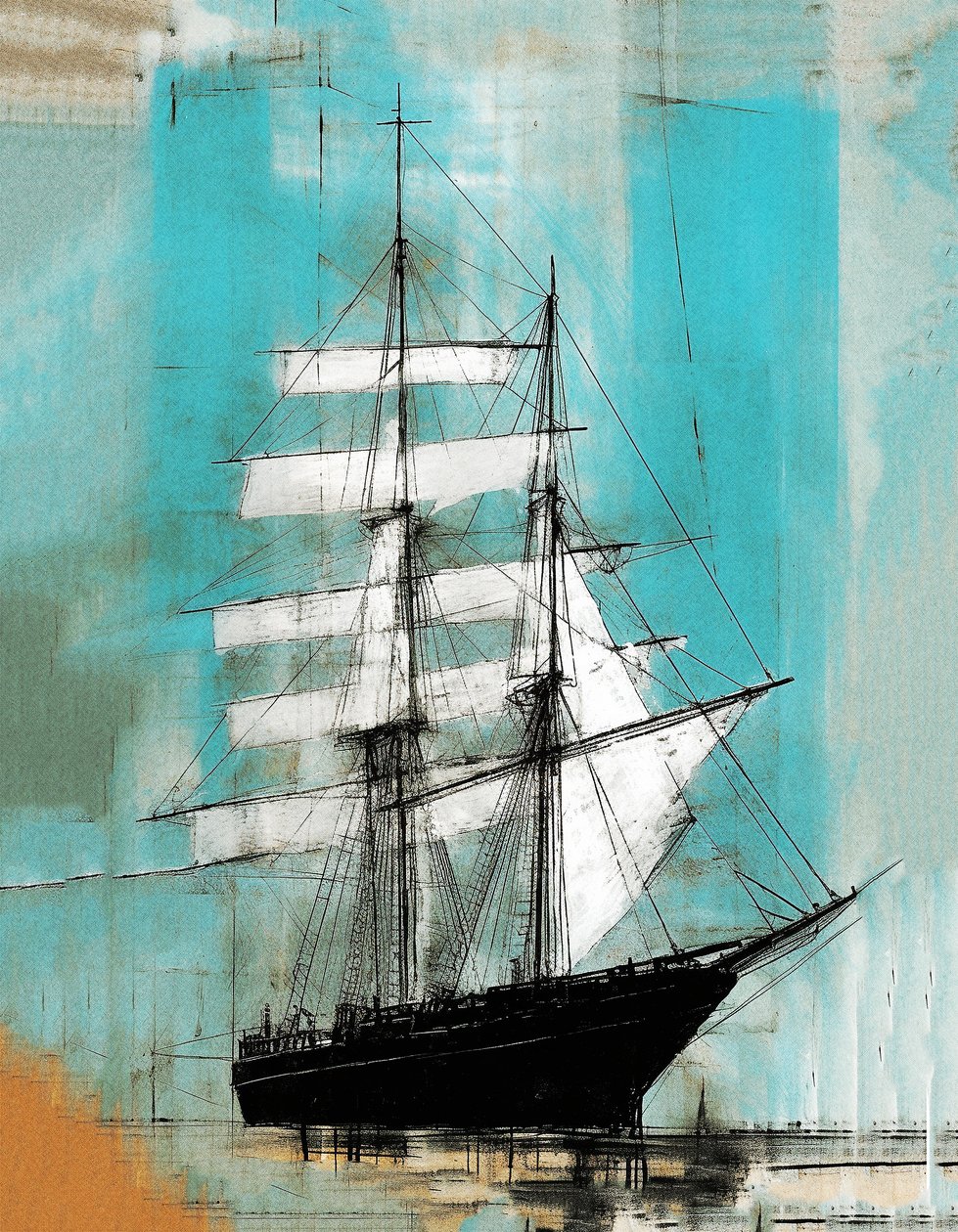odvážná loď plachtění malba stará, motherwell styl, Wall Art | Plátna Print od F. Abderrahim