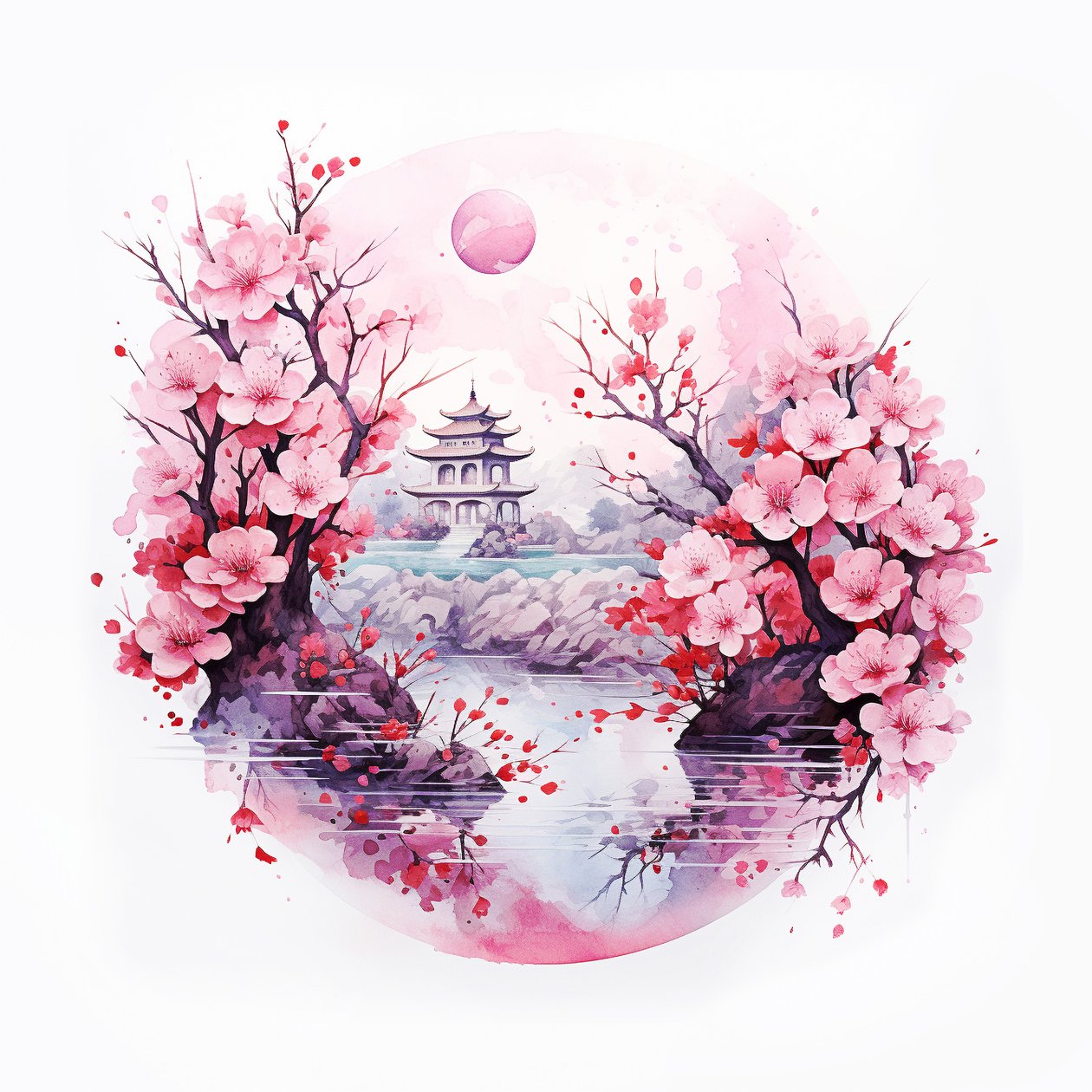 japonský tradiční domácí zahrada s fleurs, Nástěnný tisk umění od F. Abderrahim
